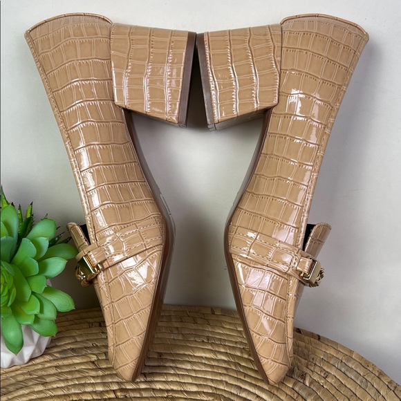 ASOS Tan Croc-Patterned Sinclair Loafers 10 Wide Fit Square Toe - Picture 8 of 9